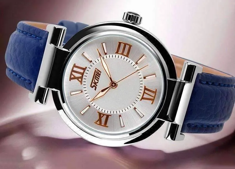 Sophisticated Omega Case Water Resistant Wrist Watch With Leather Band - 5 Colors to Choose!