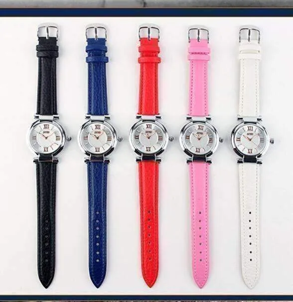 Sophisticated Omega Case Water Resistant Wrist Watch With Leather Band - 5 Colors to Choose!