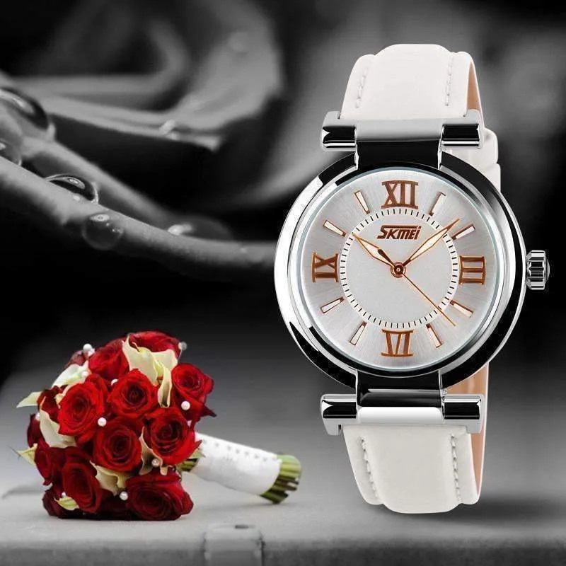 Sophisticated Omega Case Water Resistant Wrist Watch With Leather Band - 5 Colors to Choose!