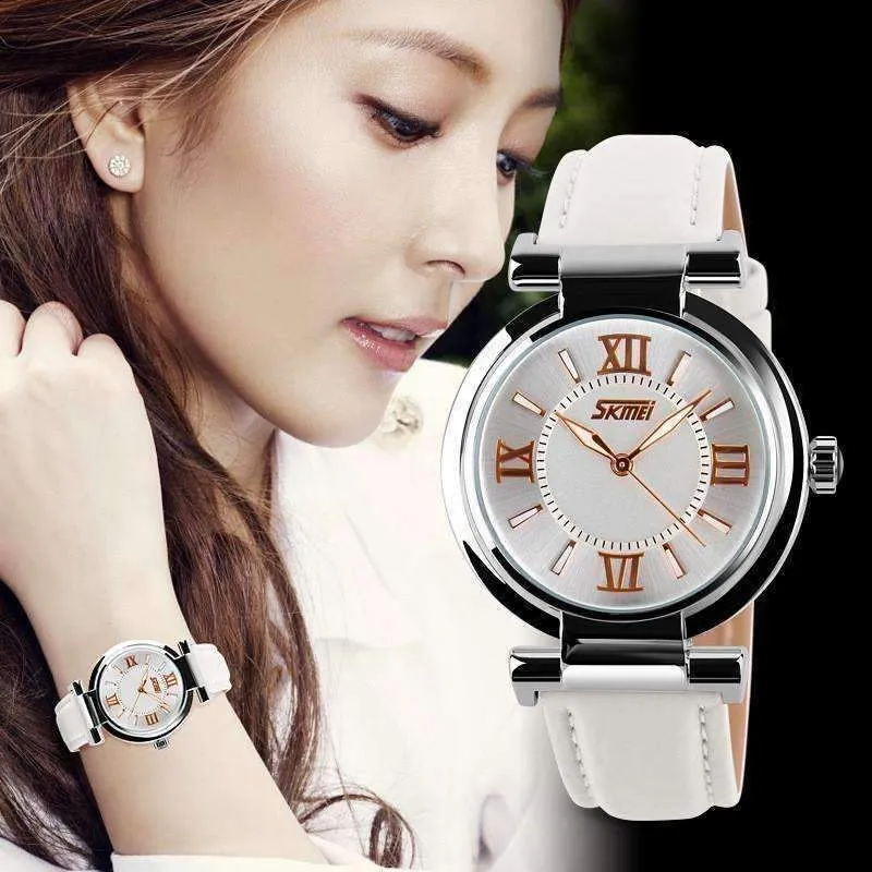 Sophisticated Omega Case Water Resistant Wrist Watch With Leather Band - 5 Colors to Choose!