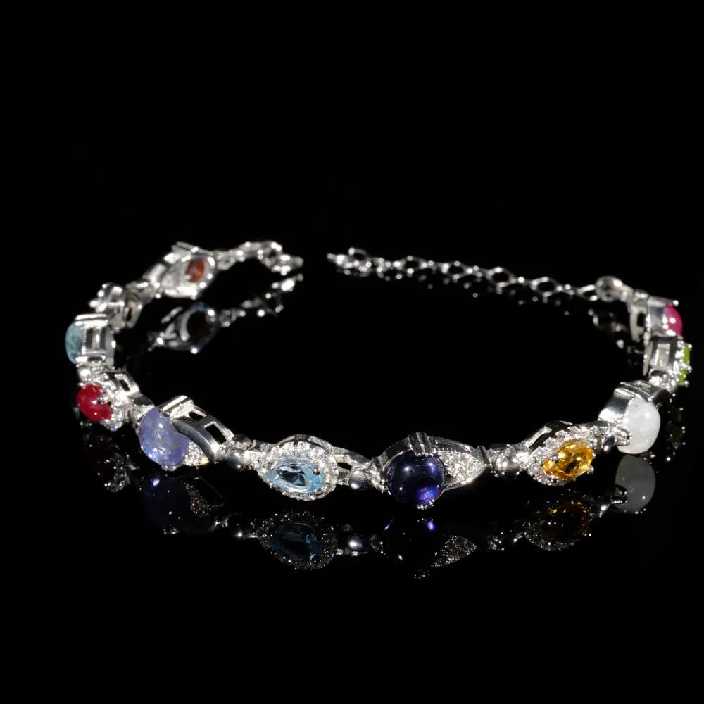 Special Mixed Gemstone Silver Bracelet SCB-016