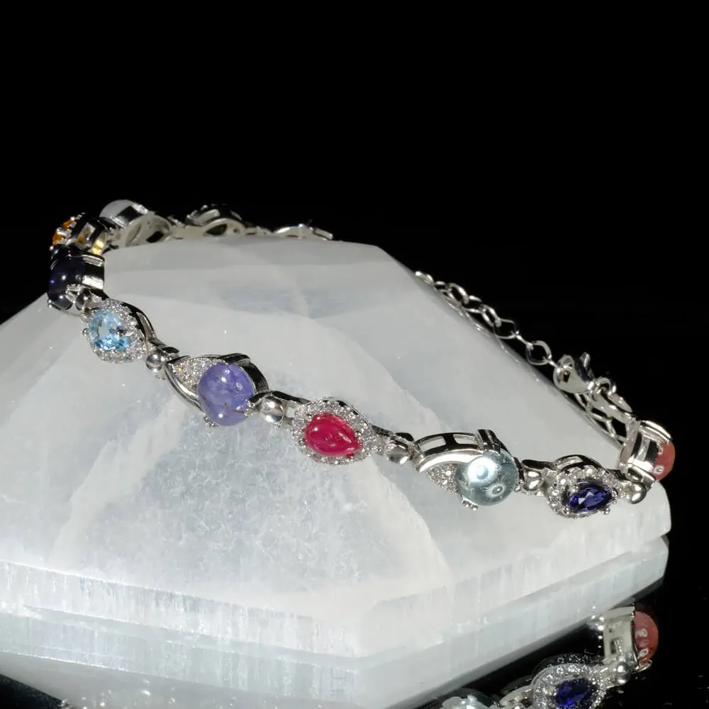 Special Mixed Gemstone Silver Bracelet SCB-016