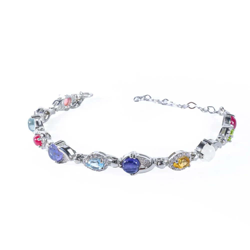 Special Mixed Gemstone Silver Bracelet SCB-016