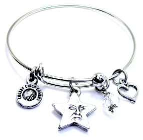 Star With Face Expandable Bangle Bracelet