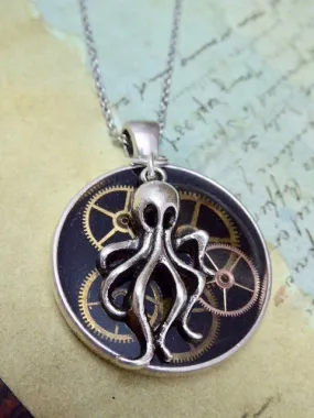 Steampunk Watch movement pendant - Octopus Garden - Steampunk Necklace - Repurposed art