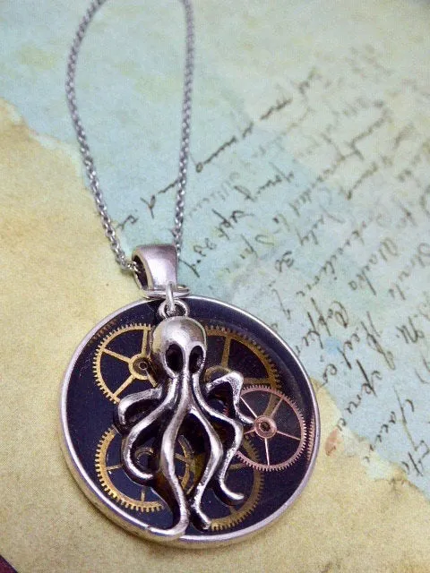 Steampunk Watch movement pendant - Octopus Garden - Steampunk Necklace - Repurposed art