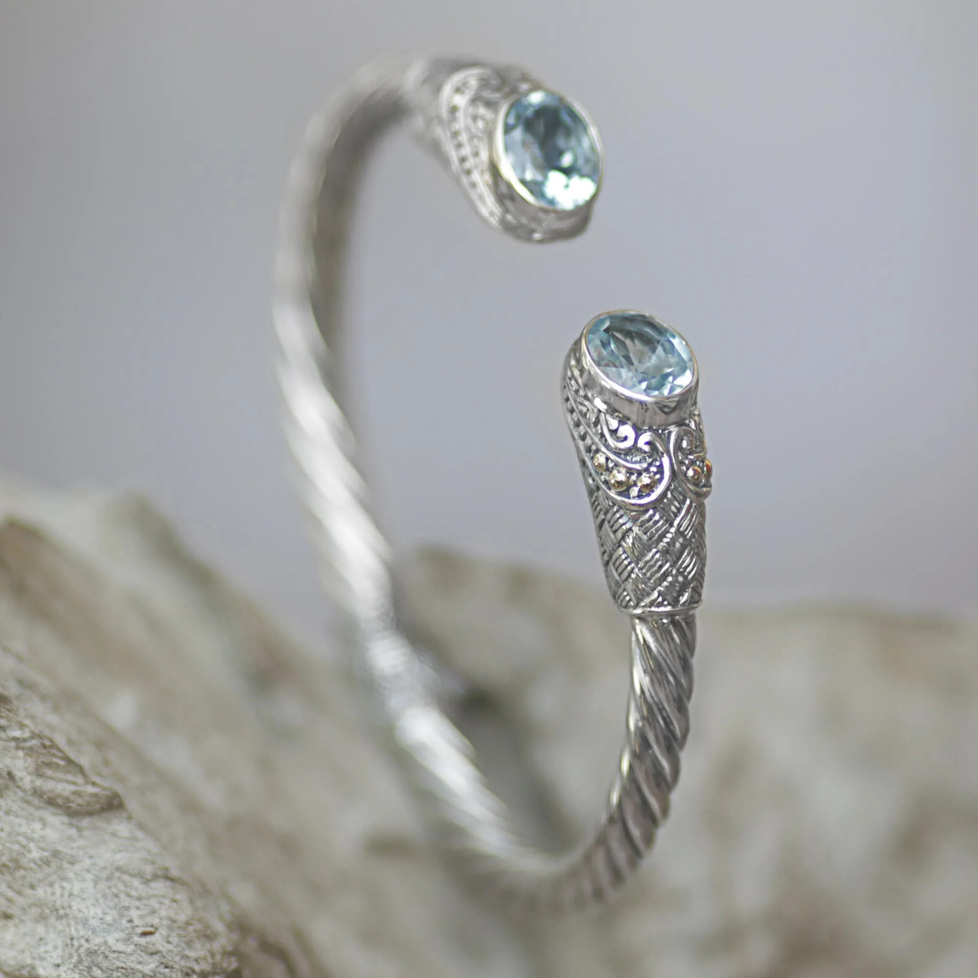 Sterling Rope Blue Topaz Sterling Silver Cuff Bracelet from Indonesia