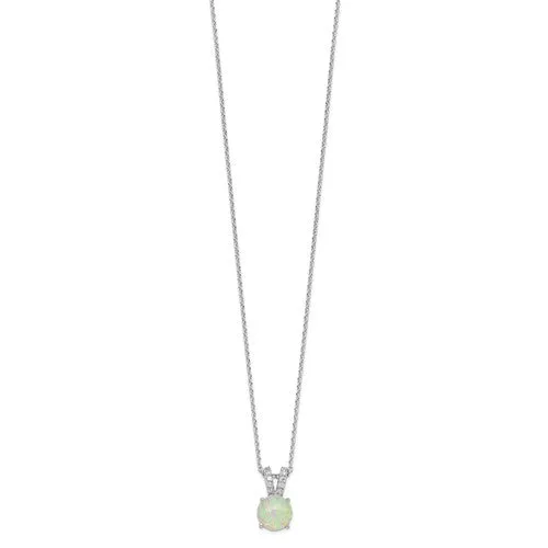 Sterling Silver 8mm White Opal and CZ Split Bale Necklace