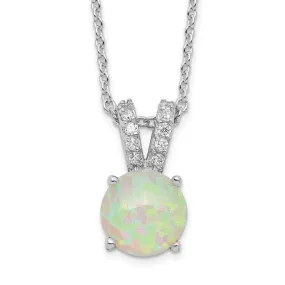 Sterling Silver 8mm White Opal and CZ Split Bale Necklace