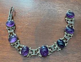 Sterling Silver 925 Amethyst Cabochon Bracelet