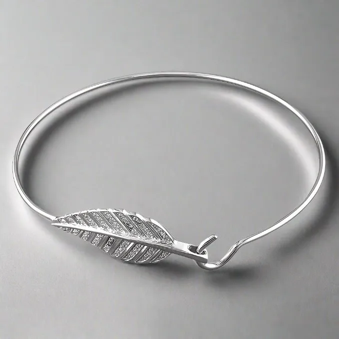 Sterling Silver CZ Leaf Hook-in Bangle