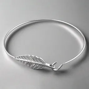 Sterling Silver CZ Leaf Hook-in Bangle