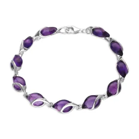 Sterling Silver Eleven Stone Amethyst Teardrop Leaf Bracelet