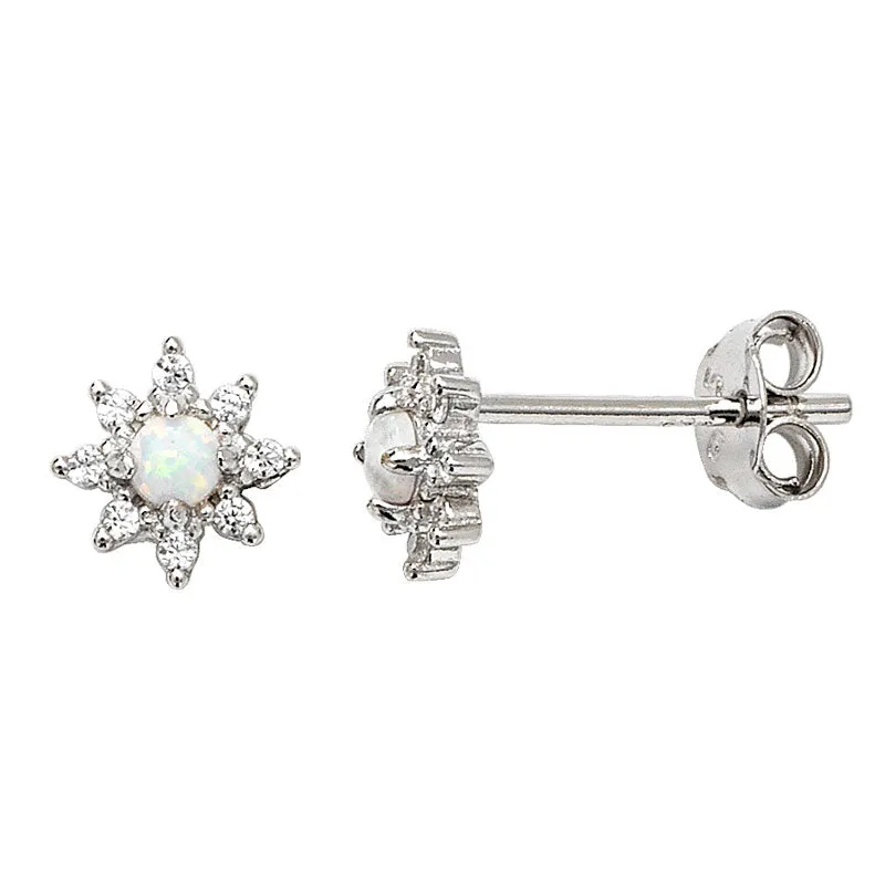 Sterling Silver Flower Opal Earrings