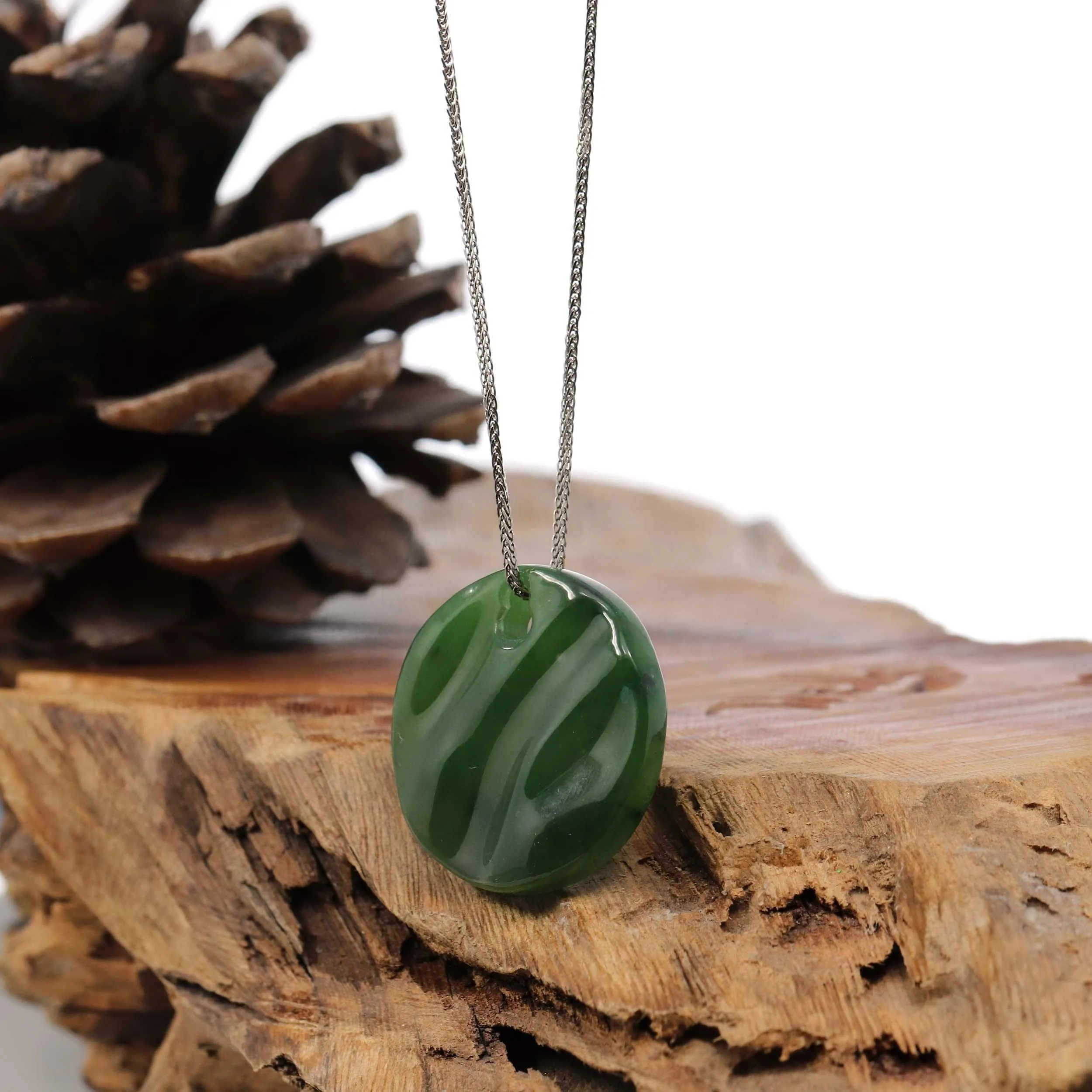 Sterling Silver Nephrite Green Water Pendant Necklace