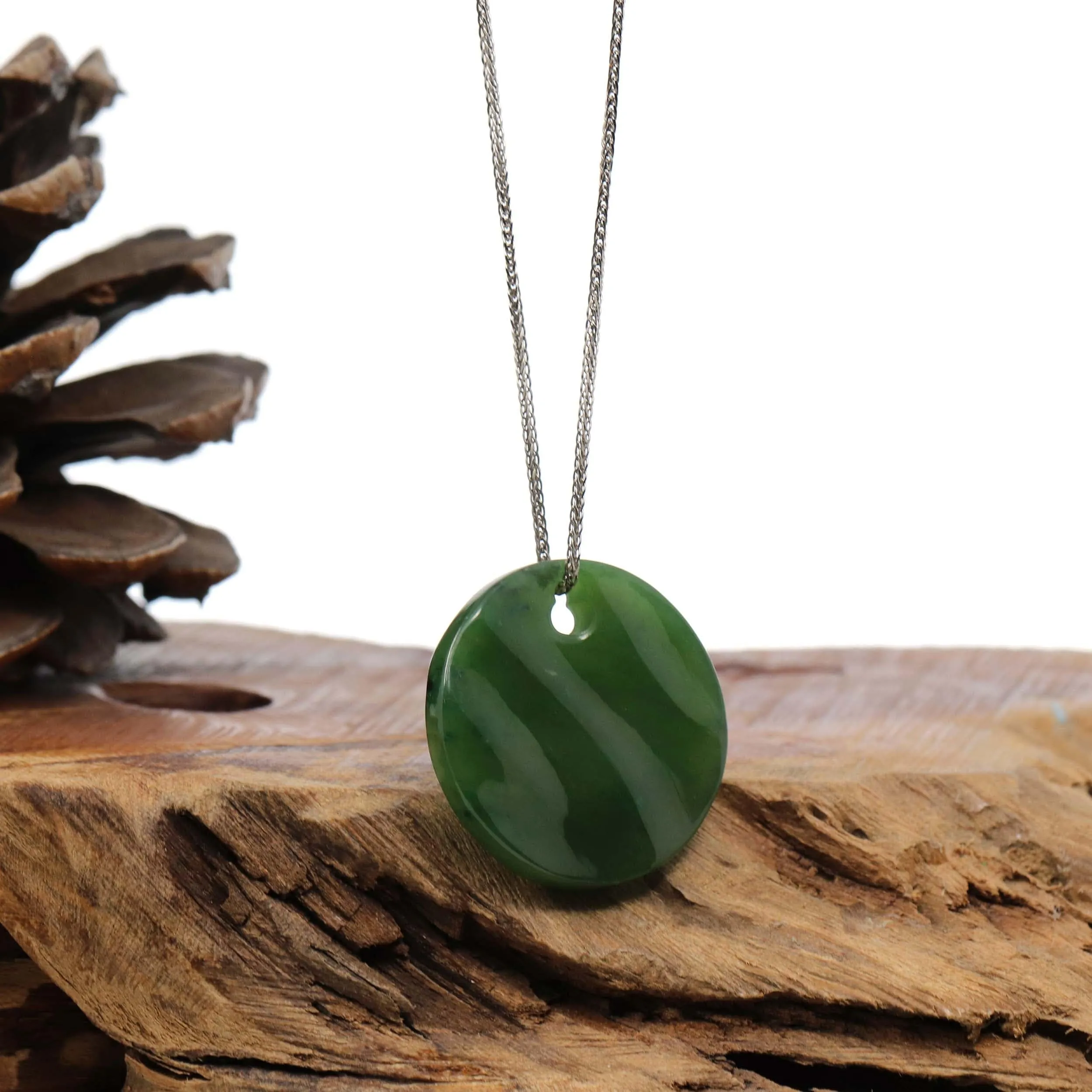 Sterling Silver Nephrite Green Water Pendant Necklace