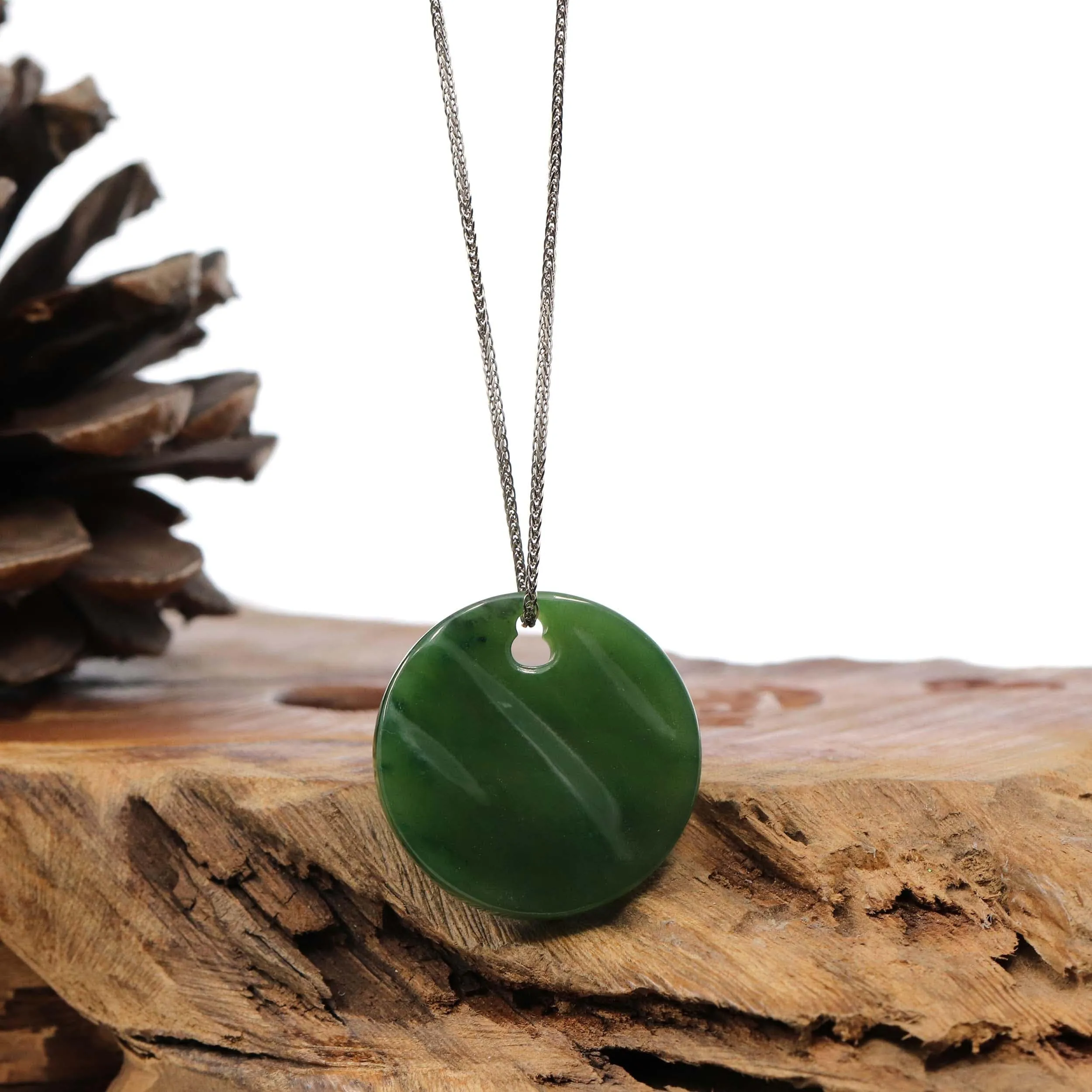 Sterling Silver Nephrite Green Water Pendant Necklace