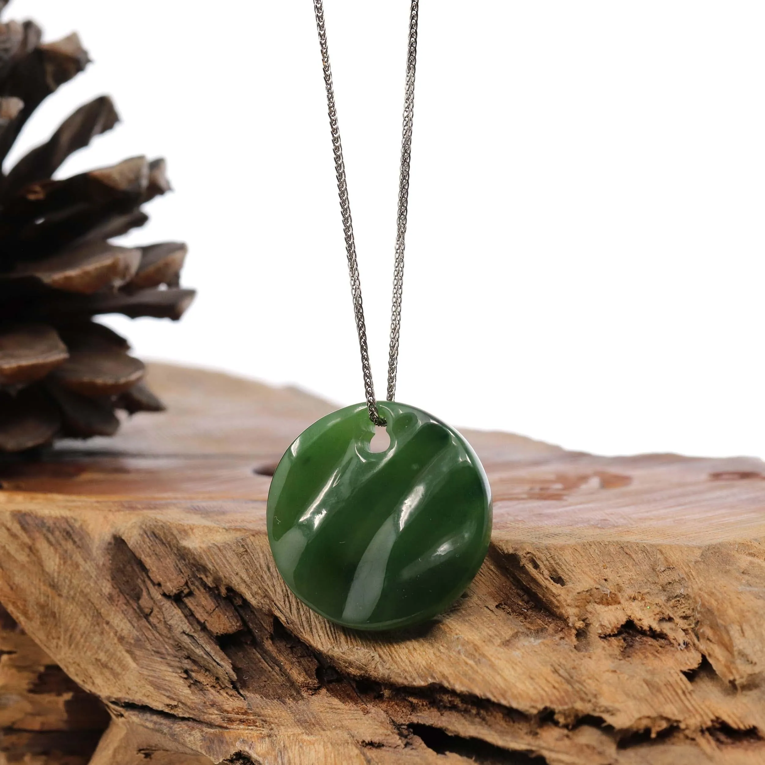 Sterling Silver Nephrite Green Water Pendant Necklace