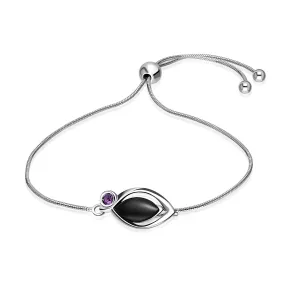 Sterling Silver Whitby Jet & Amethyst Designer Marquise Slider Bracelet