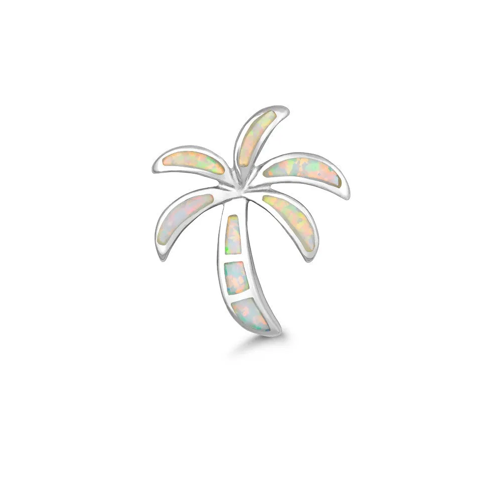 Sterling Silver White Created Opal Palm Tree Necklace (96001)