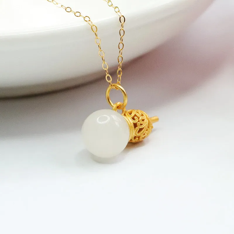 Sterling Silver White Jade Gourd Necklace