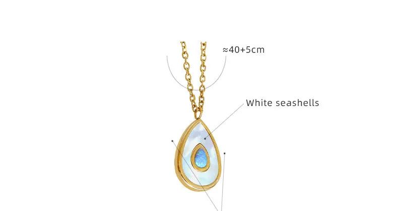 Teardrop Mother of Pearl Inlay Opal Pendant Necklace