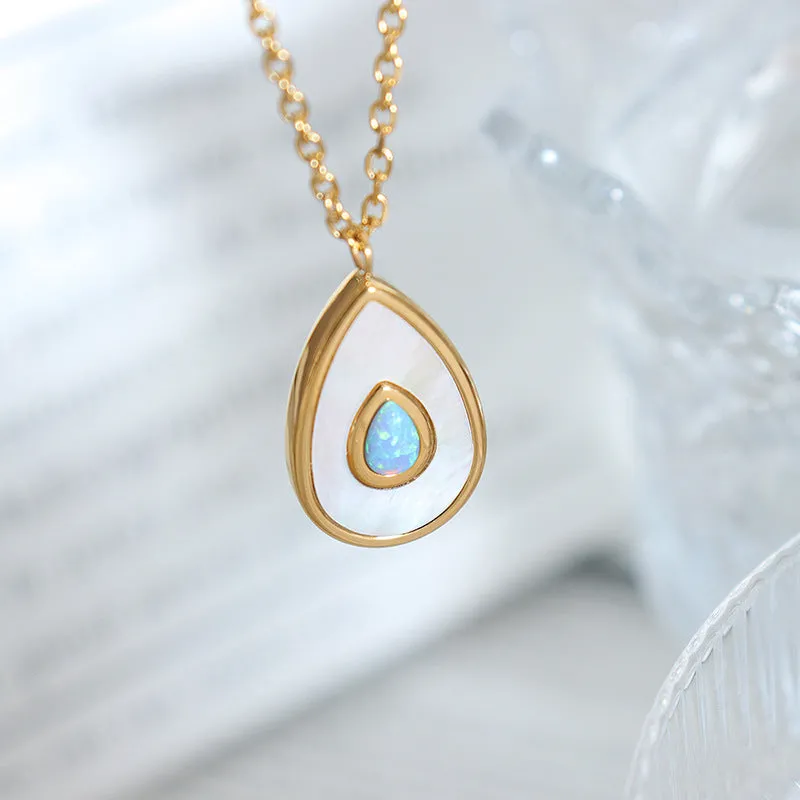 Teardrop Mother of Pearl Inlay Opal Pendant Necklace