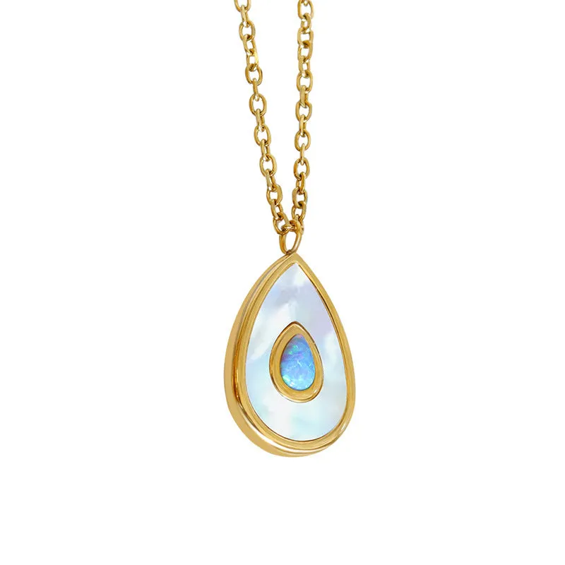 Teardrop Mother of Pearl Inlay Opal Pendant Necklace