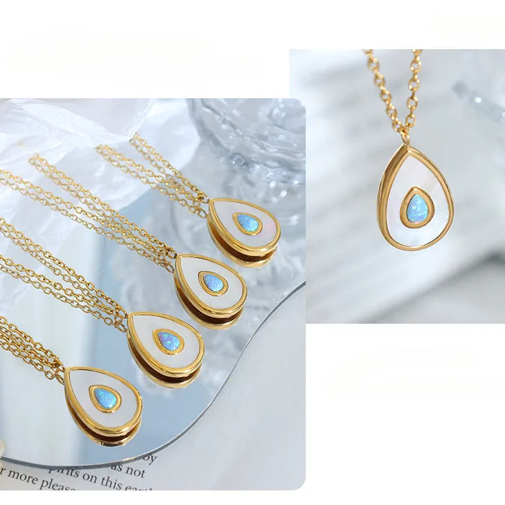 Teardrop Mother of Pearl Inlay Opal Pendant Necklace