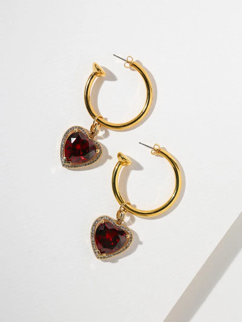 THE RUBY HEART HOOP EARRINGS