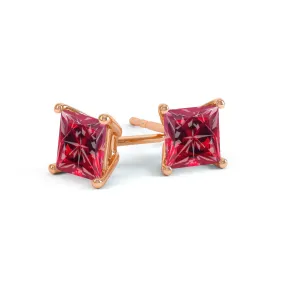 VALENTIA - Princess Ruby 18k Rose Gold Stud Earrings