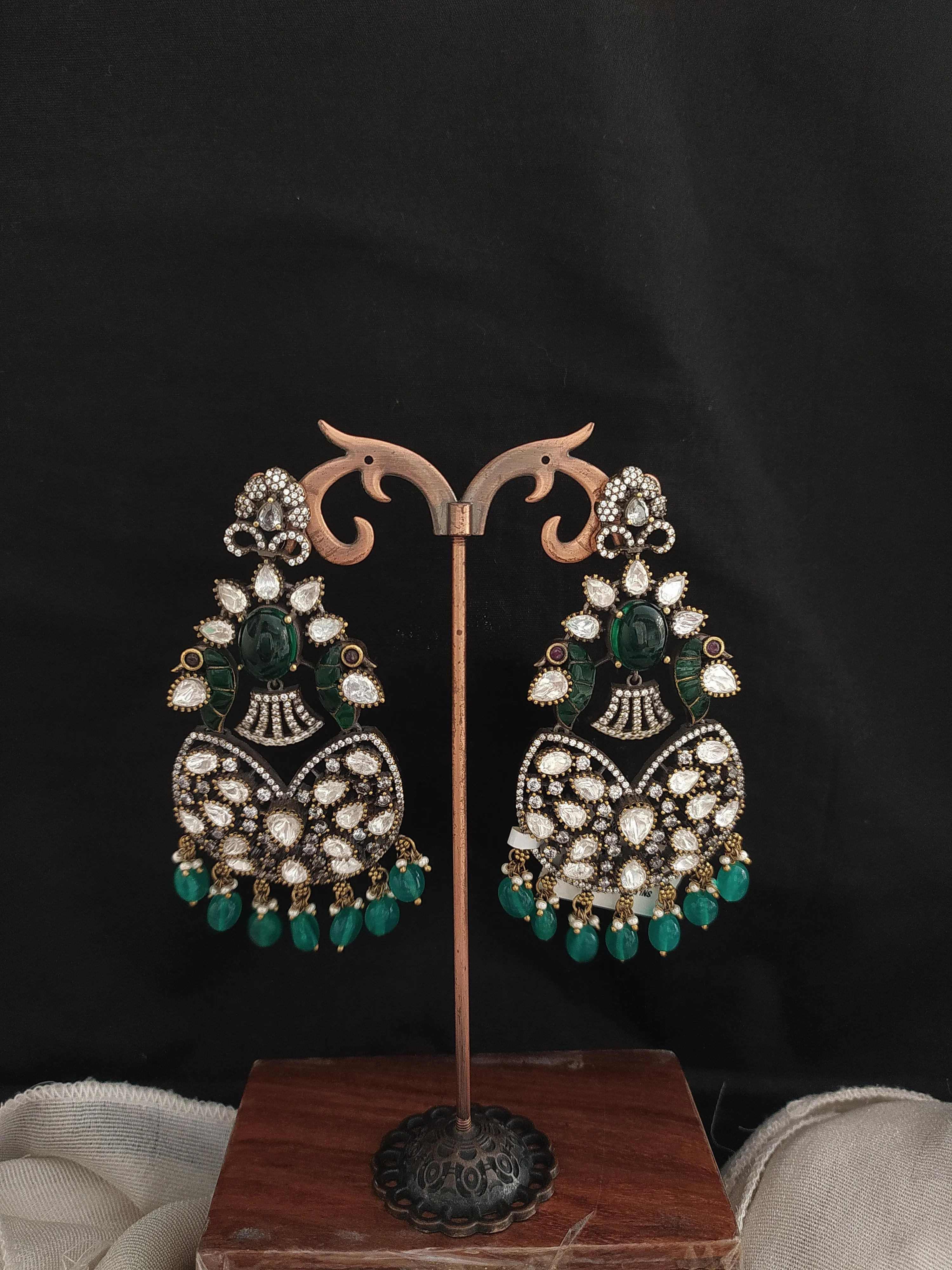 Victorian Chandbali Earrings Crafted with Moissanite Stones