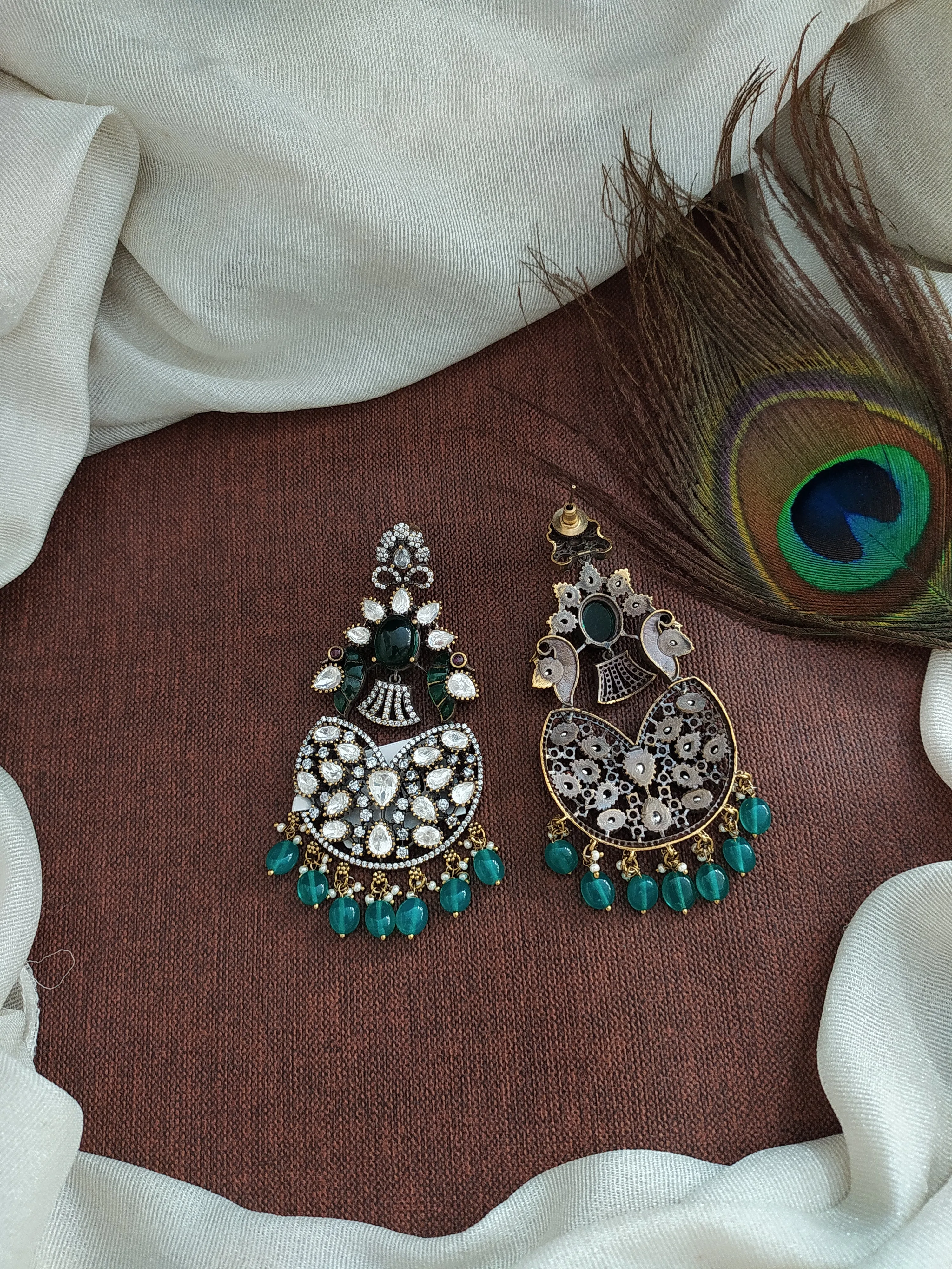 Victorian Chandbali Earrings Crafted with Moissanite Stones