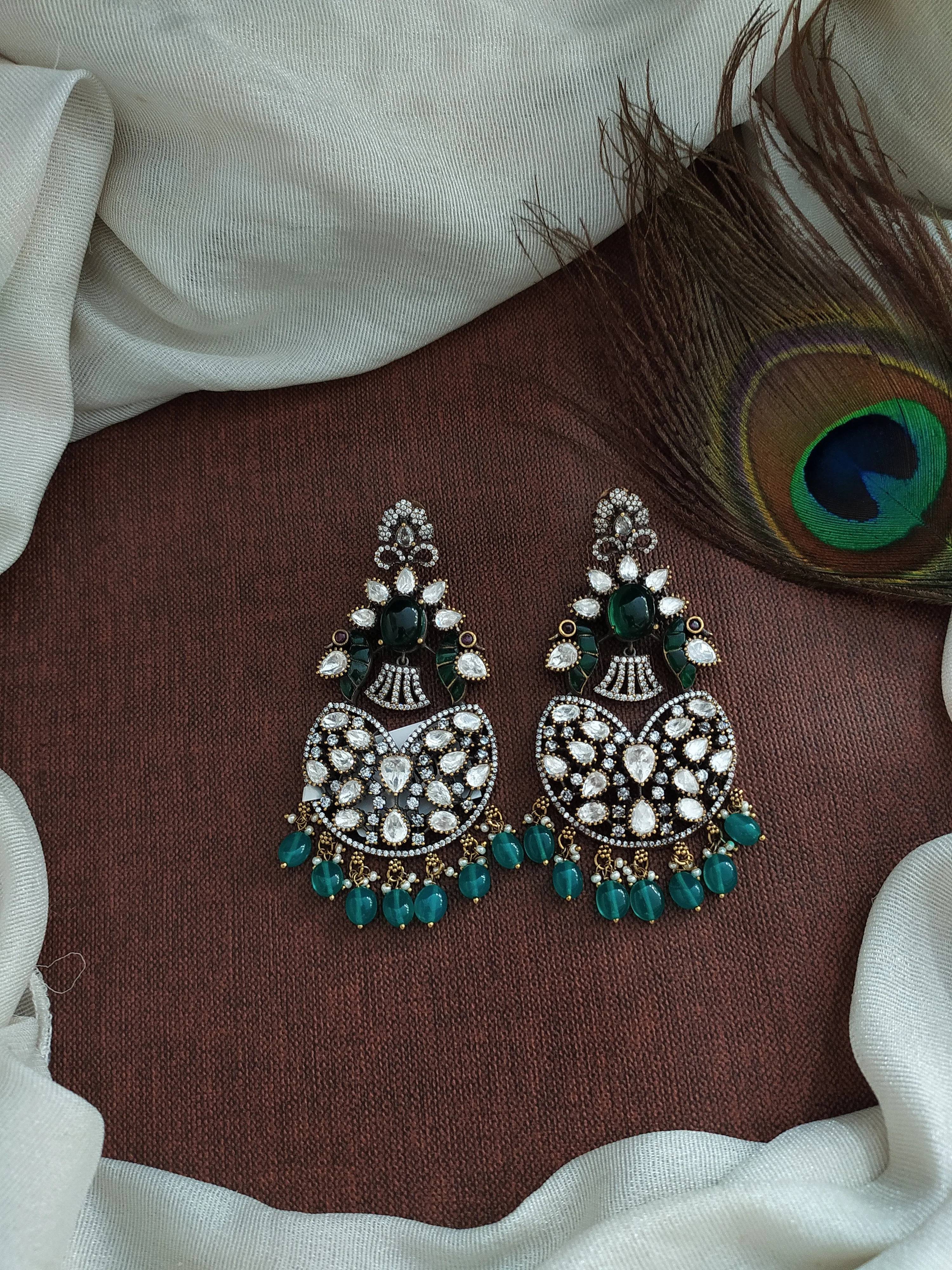 Victorian Chandbali Earrings Crafted with Moissanite Stones