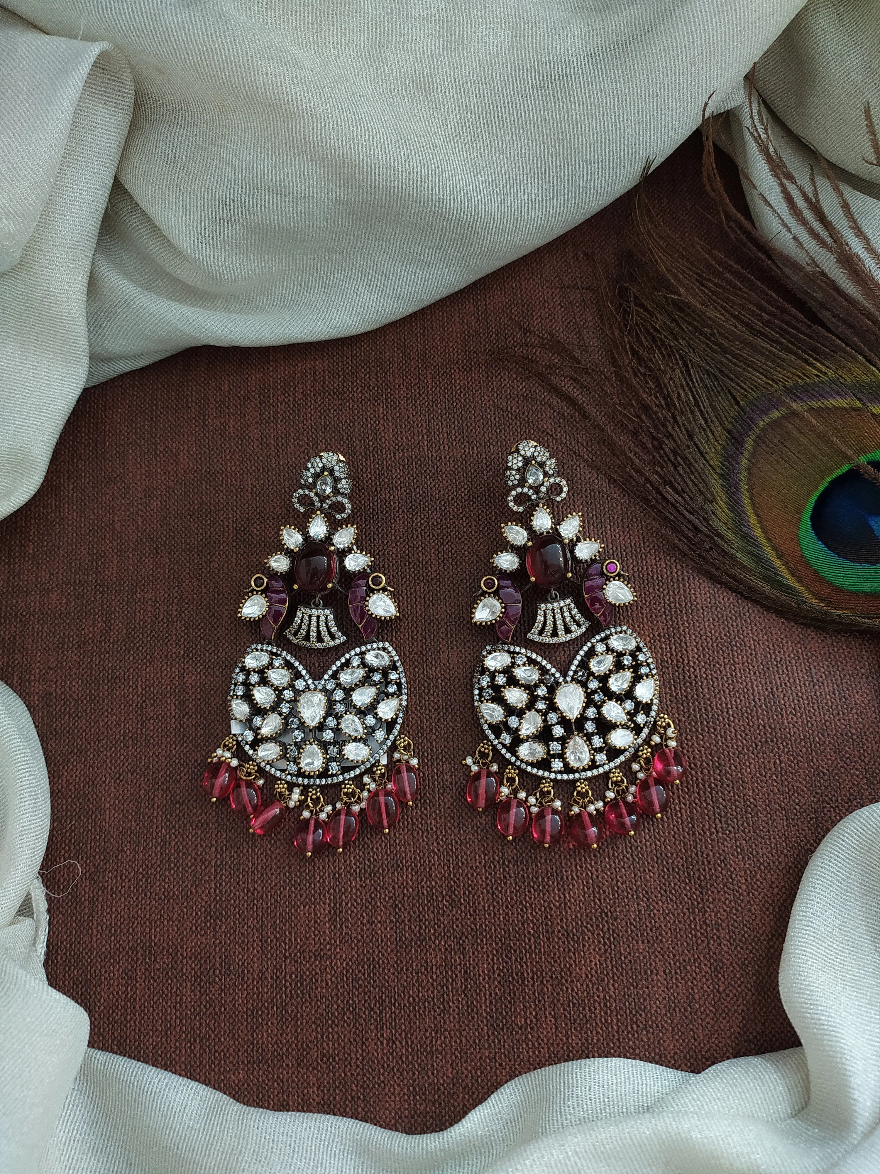 Victorian Chandbali Earrings Crafted with Moissanite Stones