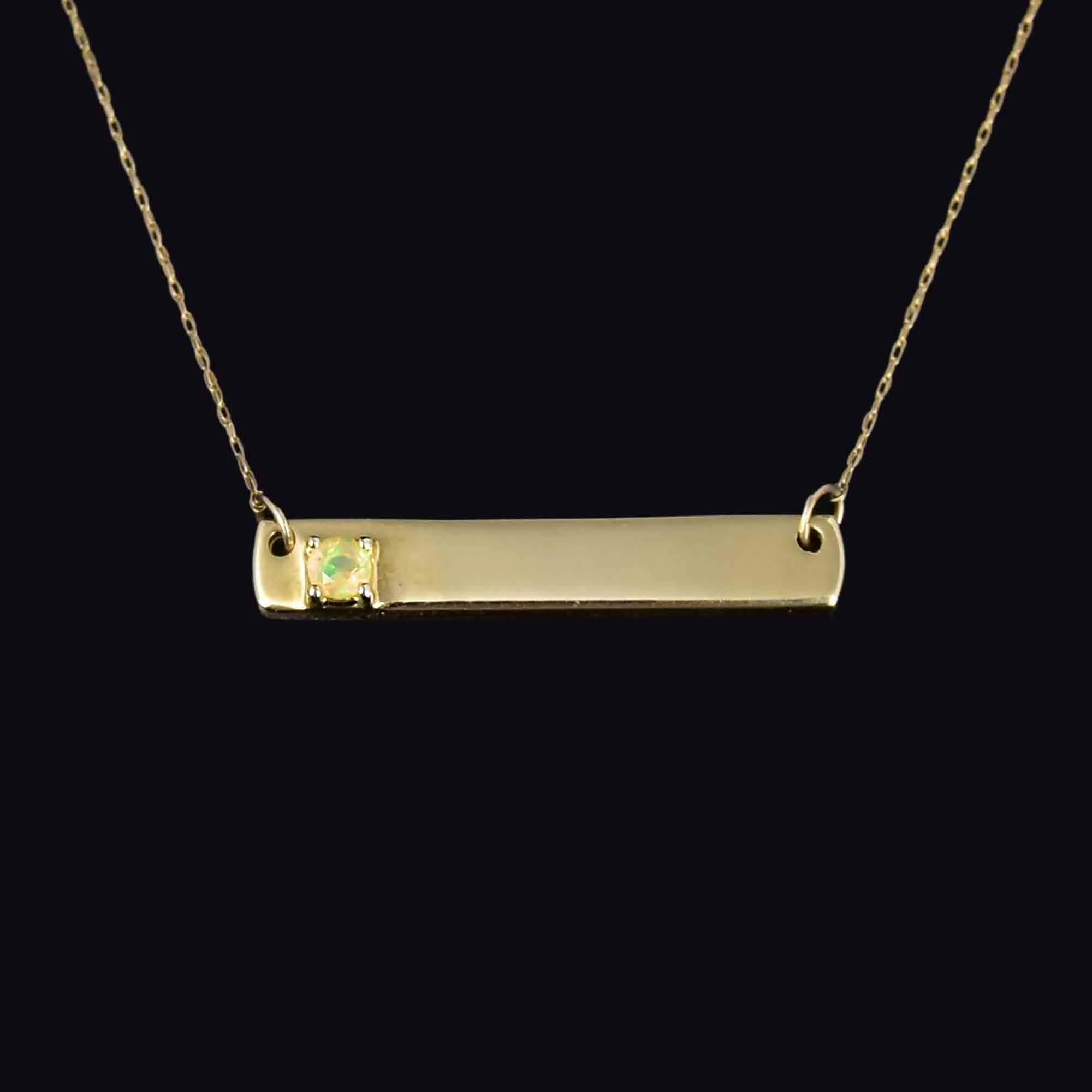 Vintage 10K Gold Horizontal Bar Opal Pendant Necklace