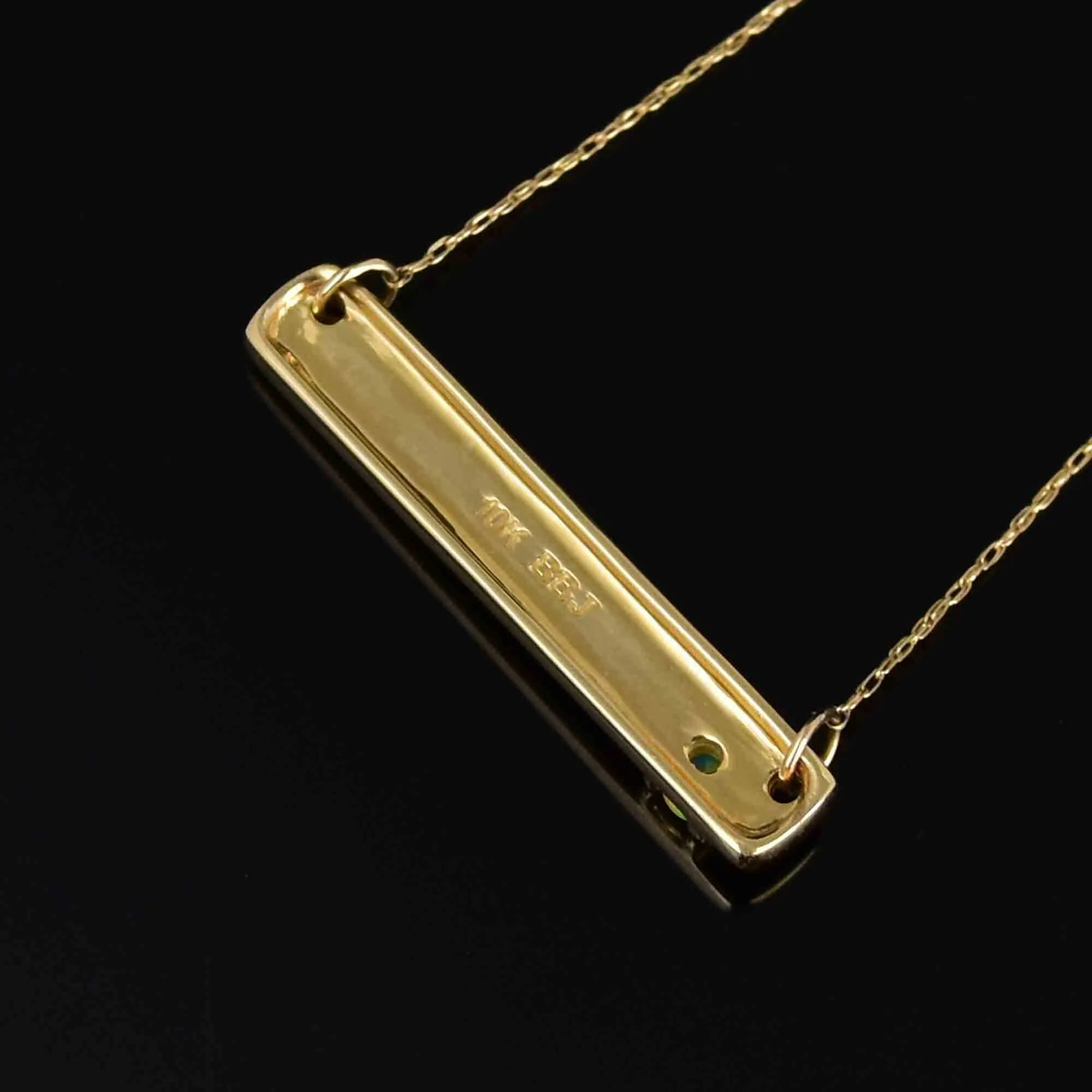 Vintage 10K Gold Horizontal Bar Opal Pendant Necklace