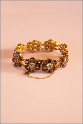 Vintage 1960s Topaz Rhinestone Flower Bracelet