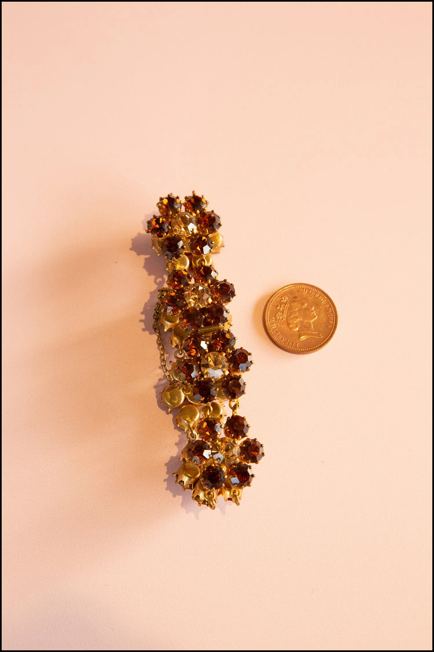 Vintage 1960s Topaz Rhinestone Flower Bracelet