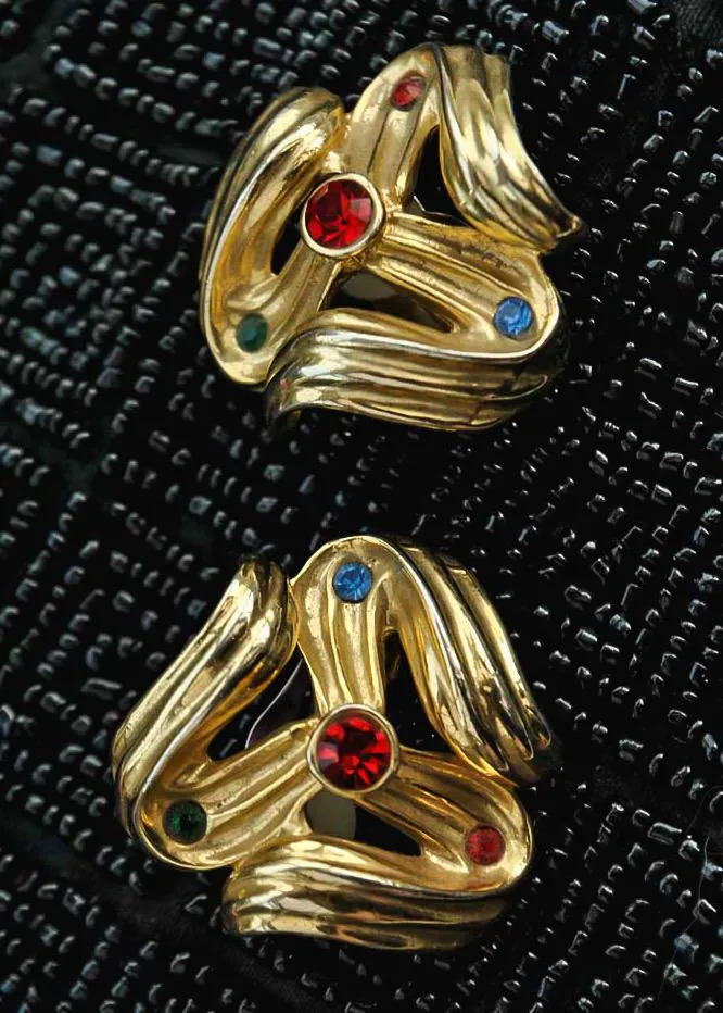 Vintage 80s Huge Statement Vintage Clip On Earrings 3 Colour Stones