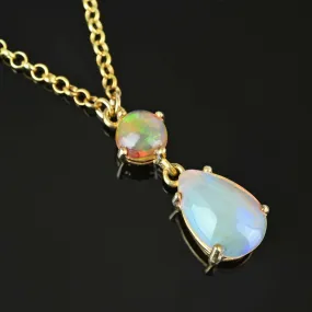 Vintage Jelly Opal Pendant Necklace in Silver Gold Gilt