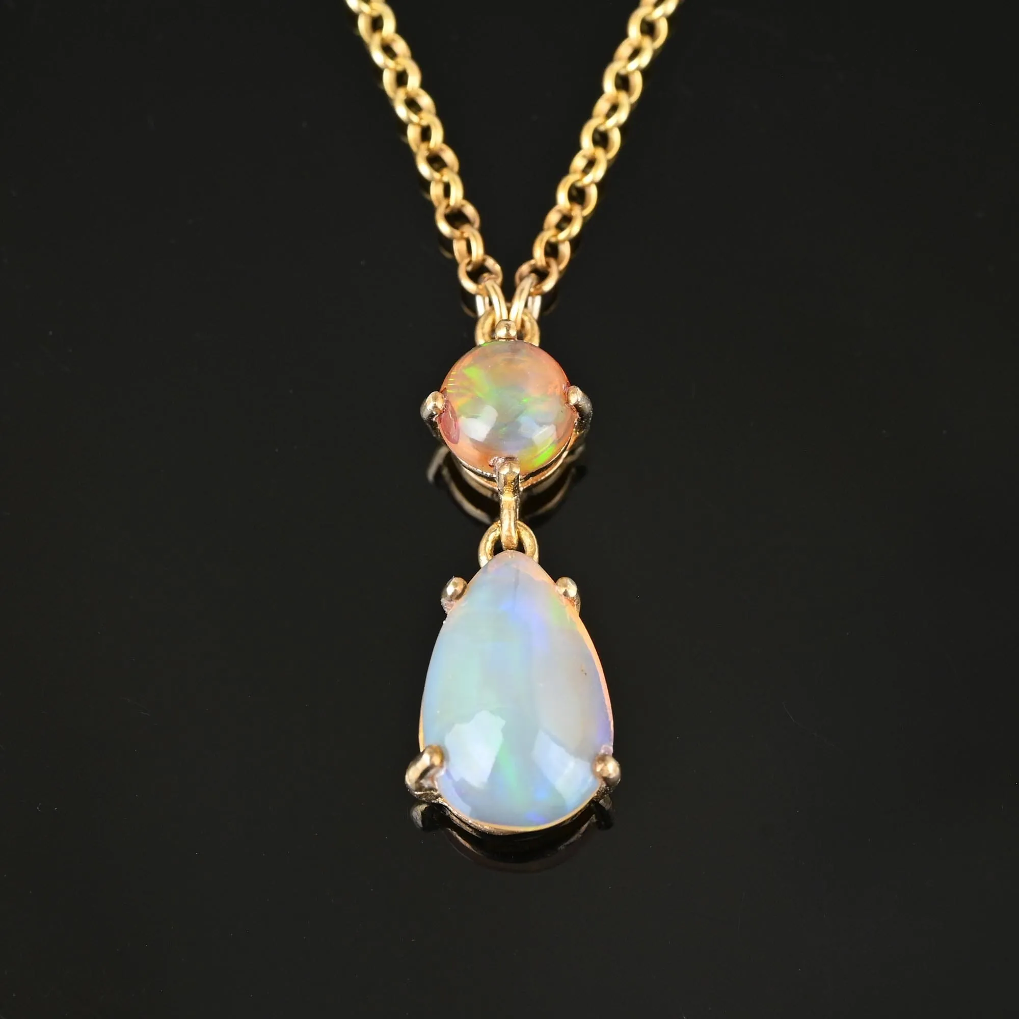 Vintage Jelly Opal Pendant Necklace in Silver Gold Gilt