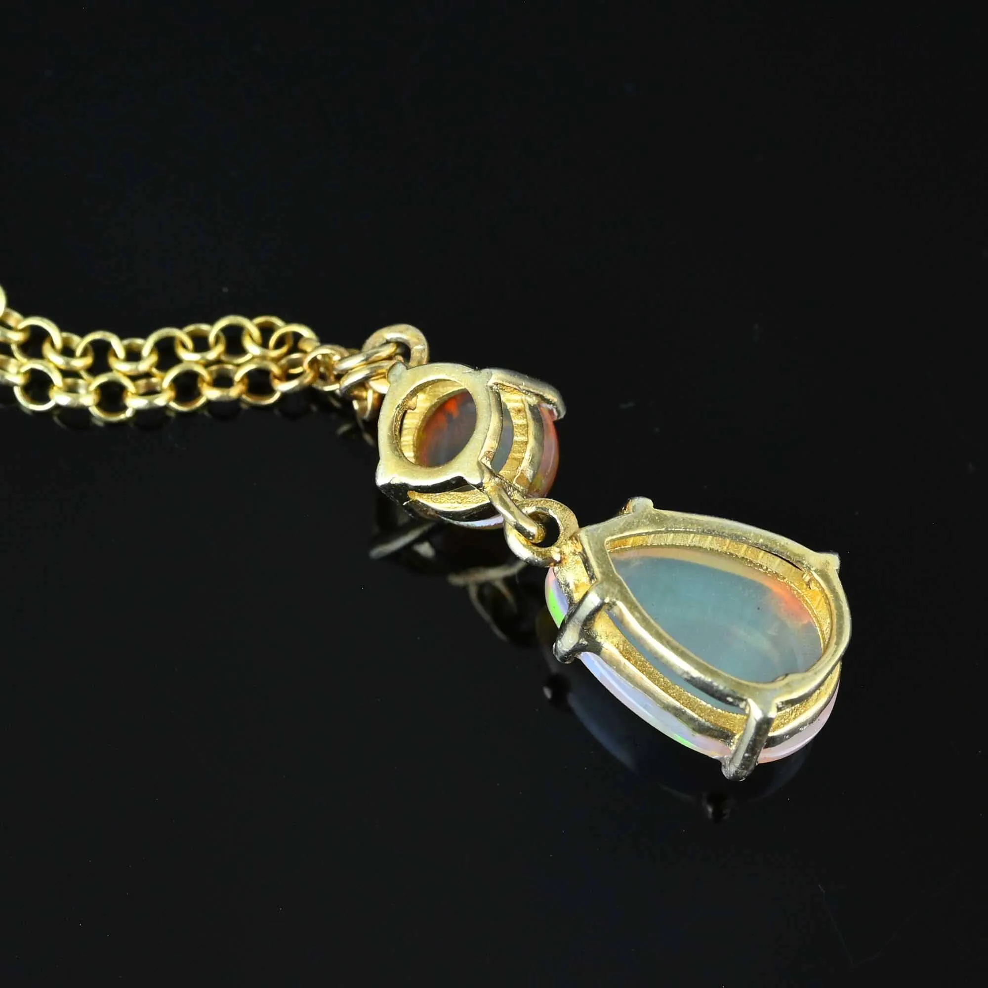 Vintage Jelly Opal Pendant Necklace in Silver Gold Gilt