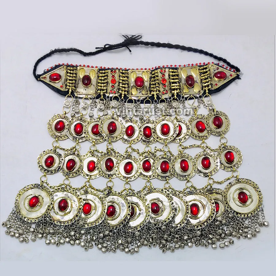 Vintage Layered Necklace With Red Glass Stones