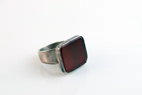 Vintage Silver and Agate Square Ring Size 7 1/2