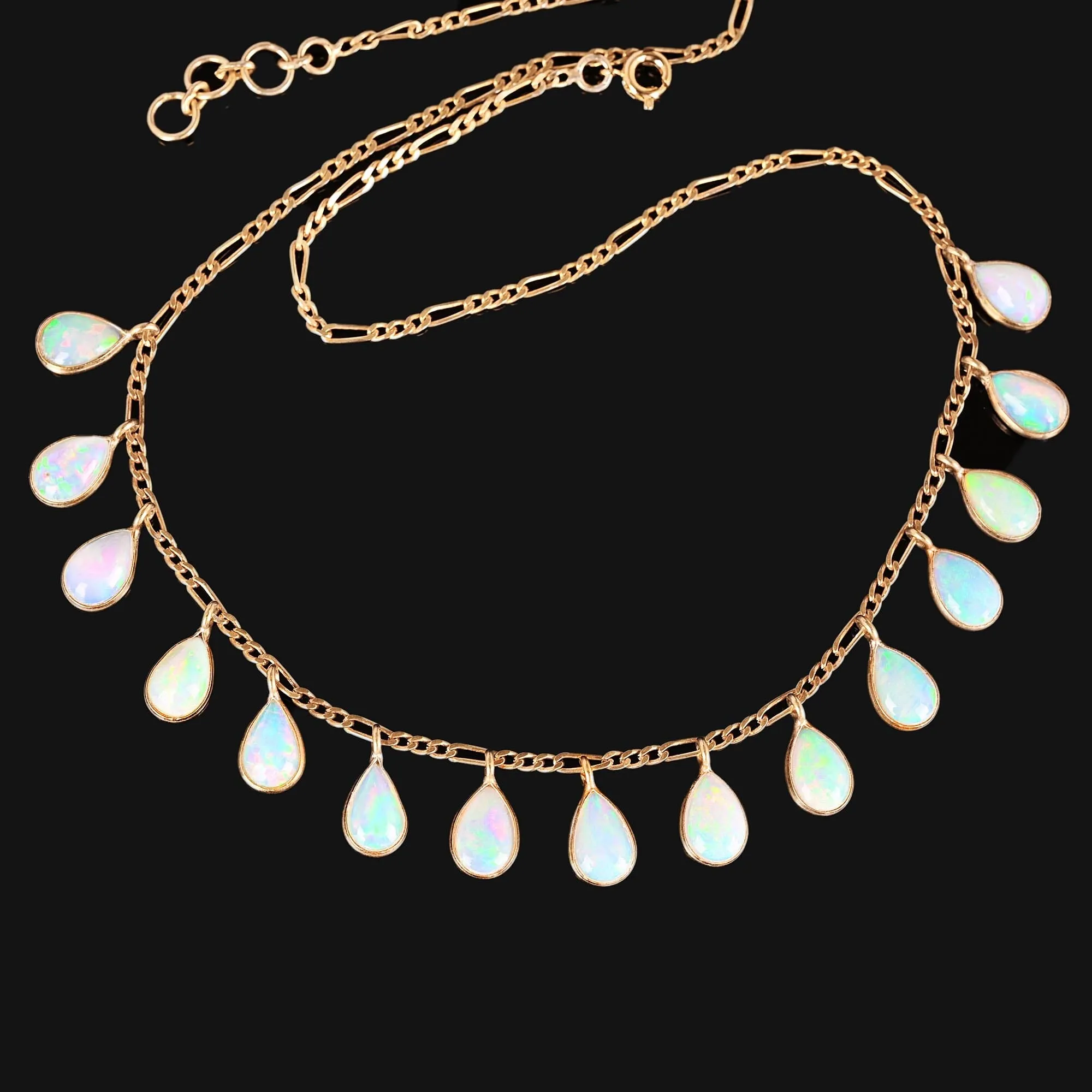 Vintage Teardrop Fringe Opal Pendant Necklace