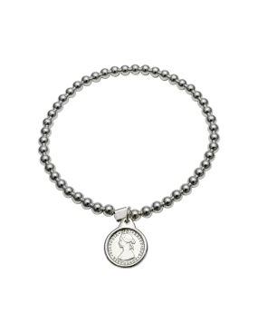 Von Treskow 4mm Stretchy Bracelet w/ Mini Coin - Silver