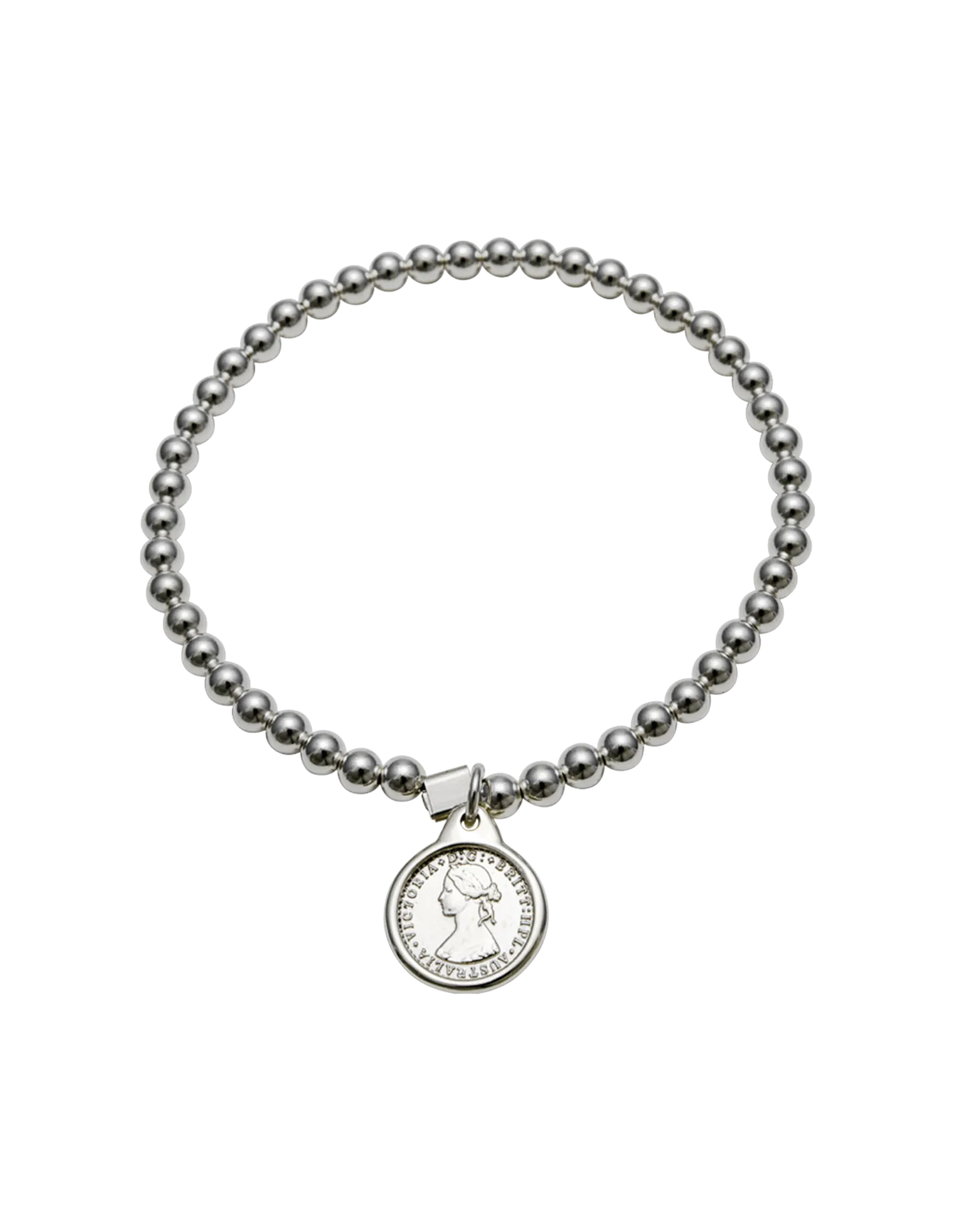 Von Treskow 4mm Stretchy Bracelet w/ Mini Coin - Silver