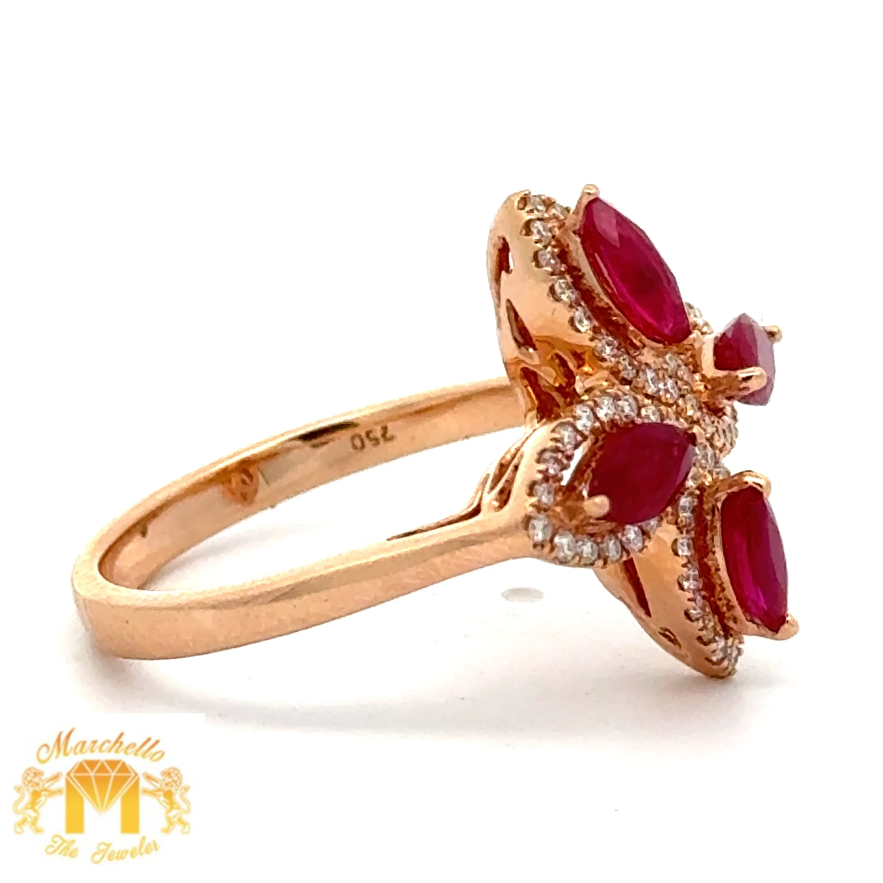 VVS/vs high clarity diamonds set in a 18k Gold Flower Shaped Ring with Sapphire, Ruby, Emerald and Round Diamonds (choose your color)