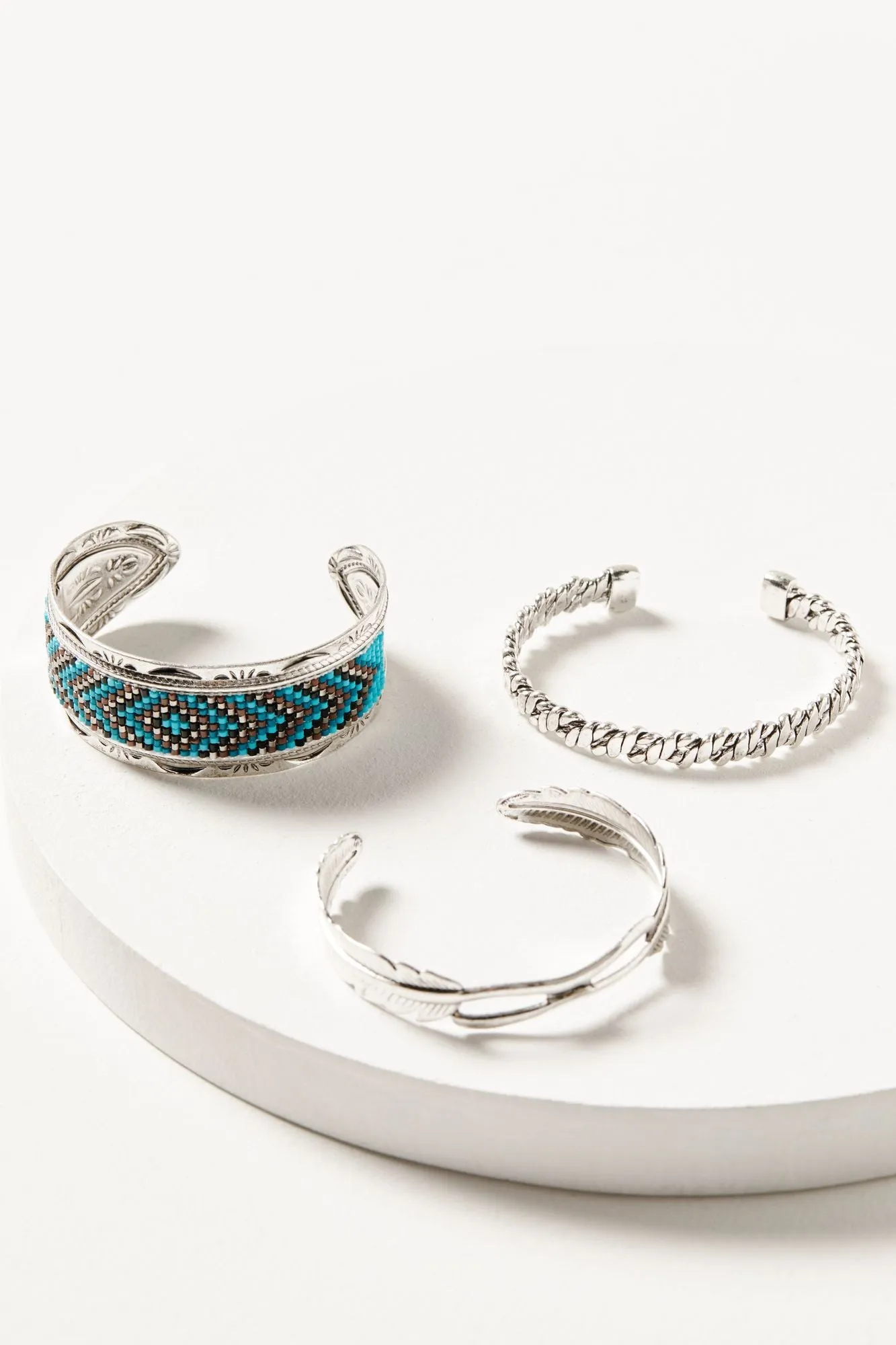 Wesley Court Feather Turquoise Cuff Bracelet Set - 3-Piece